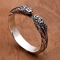 Anillo envolvente de plata de ley, 'Víboras románticas' - Joyería de serpiente de anillo envolvente de plata esterlina para mujer