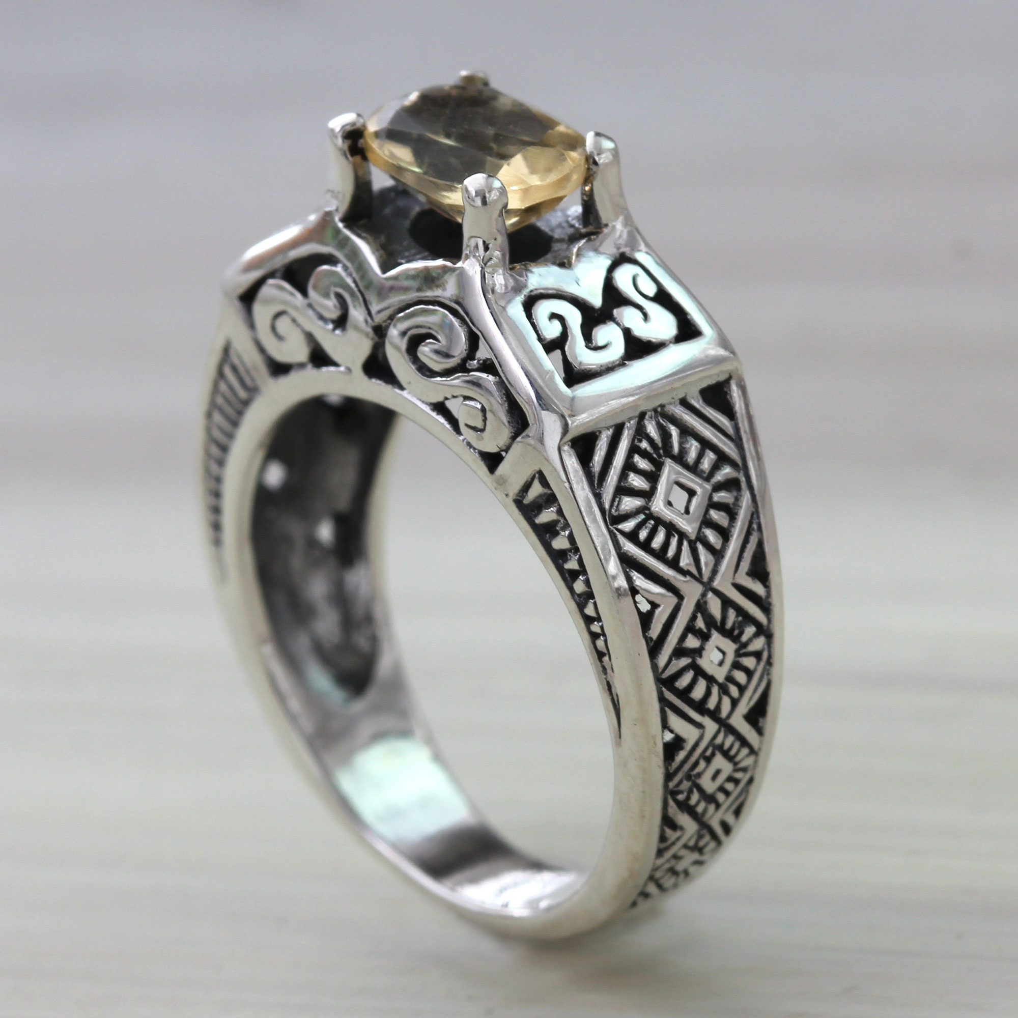 FB Jewels 925 Sterling Silver Imitation Citrine Ring