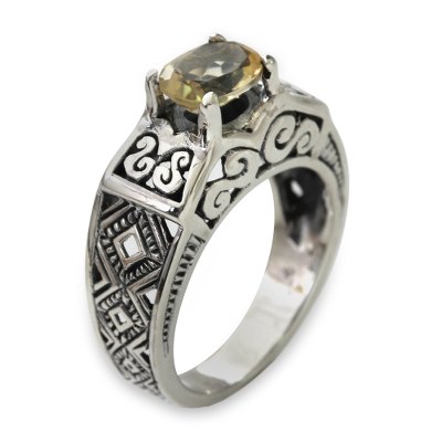 Citrine solitaire ring, 'Noble Princess' - Citrine Solitaire in Sterling Silver Ring with Openwork