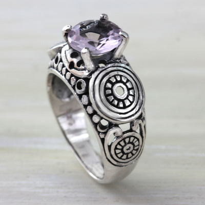 Amethyst solitaire ring, 'Lilac Moonlight' - Balinese Artisan Crafted Silver and Amethyst Solitaire Ring