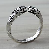 Sterling silver wrap ring, 'Kissing Vipers' - Snake Jewelry for Women Sterling Silver Wrap Ring