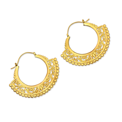 Gold vermeil hoop earrings, 'Jungle Paradise' - Lacy Handcrafted Sterling Silver Earrings Bathed in 22k Gold