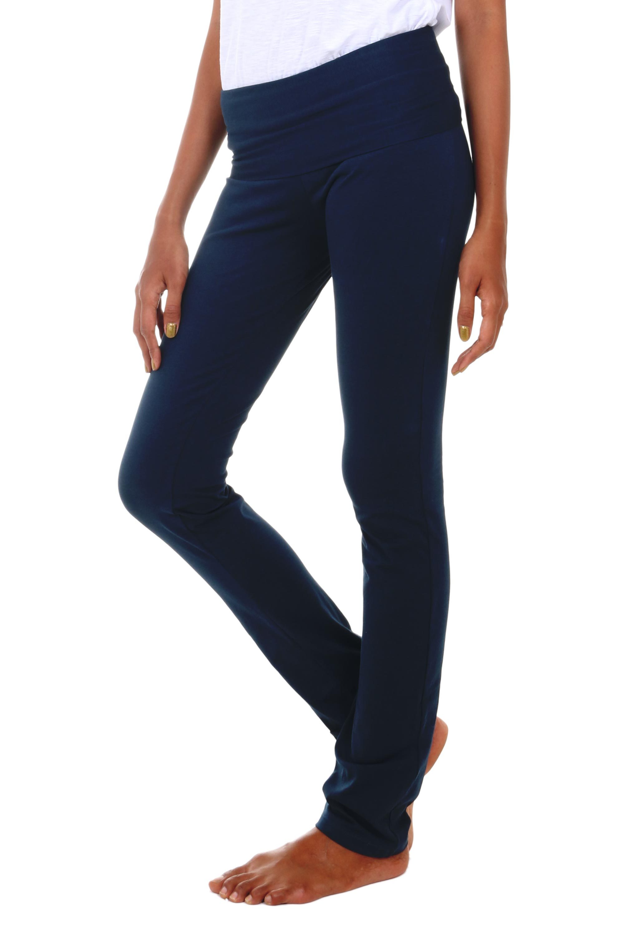 Artisan Crafted Long CottonLycra Yoga Pants in Dark Blue Kintamani