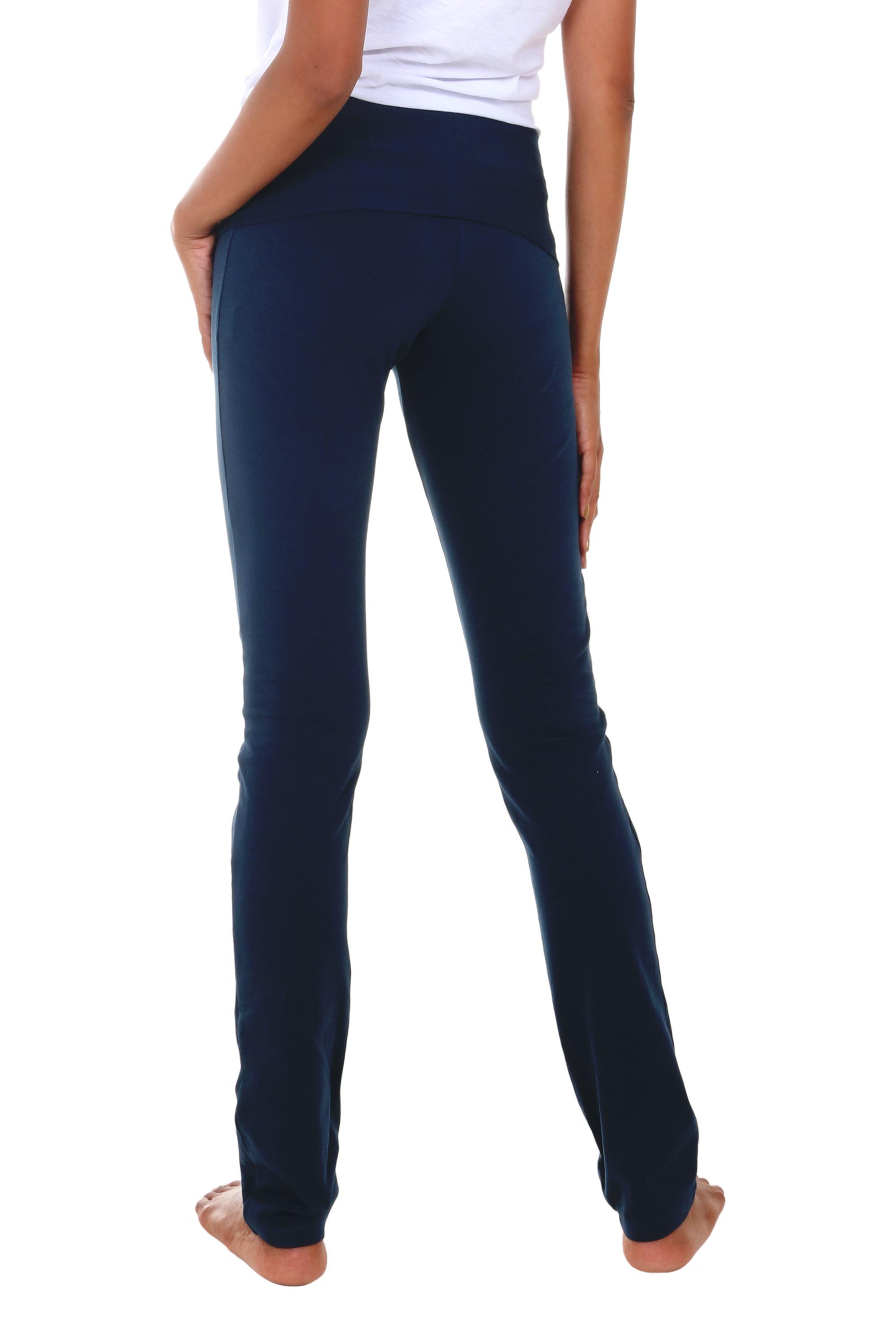 Artisan Crafted Long CottonLycra Yoga Pants in Dark Blue Kintamani