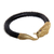Men's leather and amethyst braided bracelet, 'Golden Baru Klinting' - Men's Handcrafted Black Leather and Brass Snake Bracelet thumbail