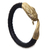 Men's leather and amethyst braided bracelet, 'Golden Baru Klinting' - Men's Handcrafted Black Leather and Brass Snake Bracelet (image 2b) thumbail