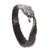 Sterling silver and leather braided bracelet, 'Baru Klinting' - Brown Leather Garnet Eyes Sterling Silver Snake Bracelet (image 2b) thumbail