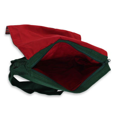 Bolso bandolera de algodón - Bolso bandolera de algodón forrado en rojo verde tejido a mano
