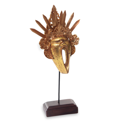 Dramamaske aus Kupfer und Holz mit Ständer - Einzigartige dekorative Maske aus Kupfer und Holz mit Ständer