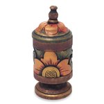 Decorative wood box, 'Cupu Majapahit' - Unique Hand Carved Balinese Floral Wooden Box and Lid