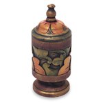 Decorative wood box, 'Cupu Majapahit' - Unique Hand Carved Balinese Floral Wooden Box and Lid