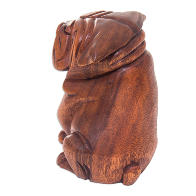 Holzskulptur - Handgeschnitzte Bulldoggen-Welpenskulptur aus Bali aus Holz