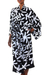 Lange Robe aus Viskose - Langer Seidenmantel für Damen mit Siebdruck in Schwarz und Weiß