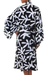 Long rayon robe, 'Moonlit Fern' - Silk Screened Black and White Long Women's Rayon Robe