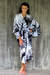 Long rayon robe, 'White Tiger' - Long Rayon Robe for Women with Black and White Print thumbail