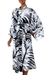 Long rayon robe, 'White Tiger' - Long Rayon Robe for Women with Black and White Print (image 2a) thumbail