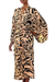Rayon robe, 'Sunset Shade' - Women's Ivory and Black Rayon Robe with Self Belt (image 2a) thumbail