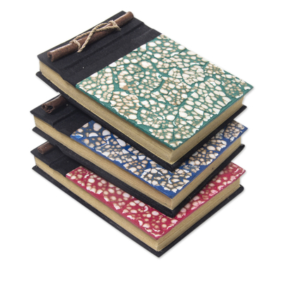 Natural fiber journals, 'Beratan Mosaic I' (set of 3) - Assorted Color Balinese Natural Fiber Journals (Set of 3)