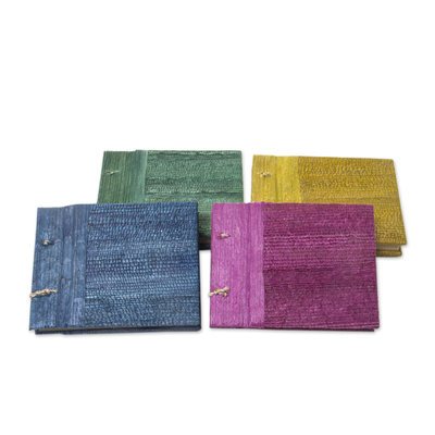 Natural fiber journals, 'Ubud Memoirs' (set of 4) - Colorful Natural Fiber Journals from Bali Artisan (Set of 4)