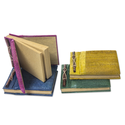 Natural fiber journals, 'Ubud Memoirs' (set of 4) - Colorful Natural Fiber Journals from Bali Artisan (Set of 4)