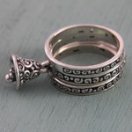Sterling silver stacking rings, 'Bell Charm' (set of 3) - Sterling Silver Stacking Rings with Bell Charm (Set of 3)