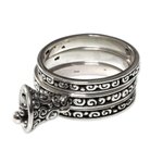 Sterling silver stacking rings, 'Bell Charm' (set of 3) - Sterling Silver Stacking Rings with Bell Charm (Set of 3)