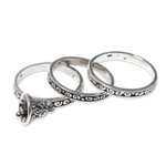Sterling silver stacking rings, 'Bell Charm' (set of 3) - Sterling Silver Stacking Rings with Bell Charm (Set of 3)