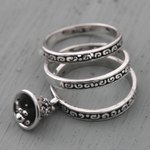 Sterling silver stacking rings, 'Bell Charm' (set of 3) - Sterling Silver Stacking Rings with Bell Charm (Set of 3)