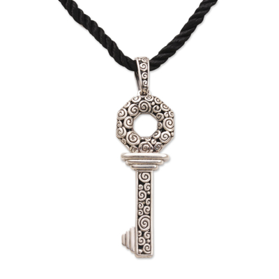 Sterling silver pendant necklace, 'Key to Success' - Unique Women's Key Pendant Necklace in Sterling Silver