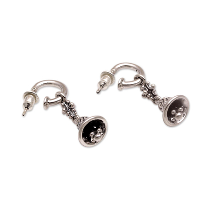 Sterling silver half-hoop earrings, 'Swara Genta' - Sterling Silver 925 Half Hoop Earrings with Bell Charms