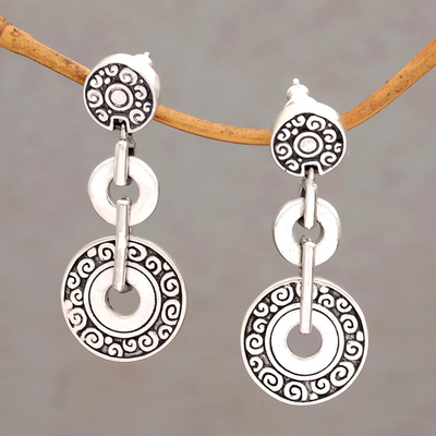 Sterling silver dangle earrings, 'Coins of the Kingdom' - Post Dangle Earrings in Sterling Silver from Bali