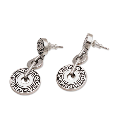 Sterling silver dangle earrings, 'Coins of the Kingdom' - Post Dangle Earrings in Sterling Silver from Bali