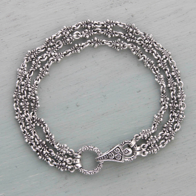 Sterling silver bracelet, 'Rampai' - Triple Strand Sterling Silver Balinese Style Bracelet