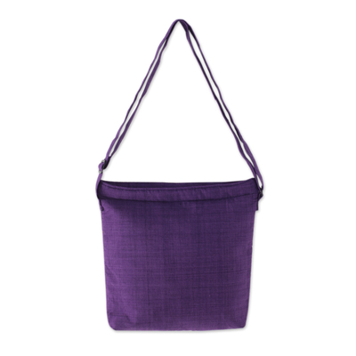 Umhängetasche aus Baumwolle, 'Purple Joglo'. - Umhängetasche aus violetter Baumwolle mit mehrfarbigem Patchwork