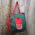 Cotton foldable tote bag, 'Gejayan Green' - Green Red Handwoven Cotton Foldable Tote Shopping Bag thumbail