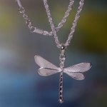 Sterling silver pendant necklace, 'White Dragonfly' - Hand Crafted Sterling Silver Necklace with Dragonfly Pendant