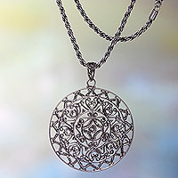 Sterling silver pendant necklace, 'Sang Surya' - Artisan Crafted Pendant Necklace in Antiqued Sterling Silver