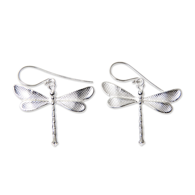 Ohrhänger aus Sterlingsilber - Libellen-Ohrringe aus sandgestrahltem Sterlingsilber 925