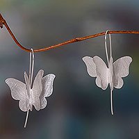 Pendientes colgantes de plata de ley - Pendientes colgantes de mariposa de plata de ley cepillada