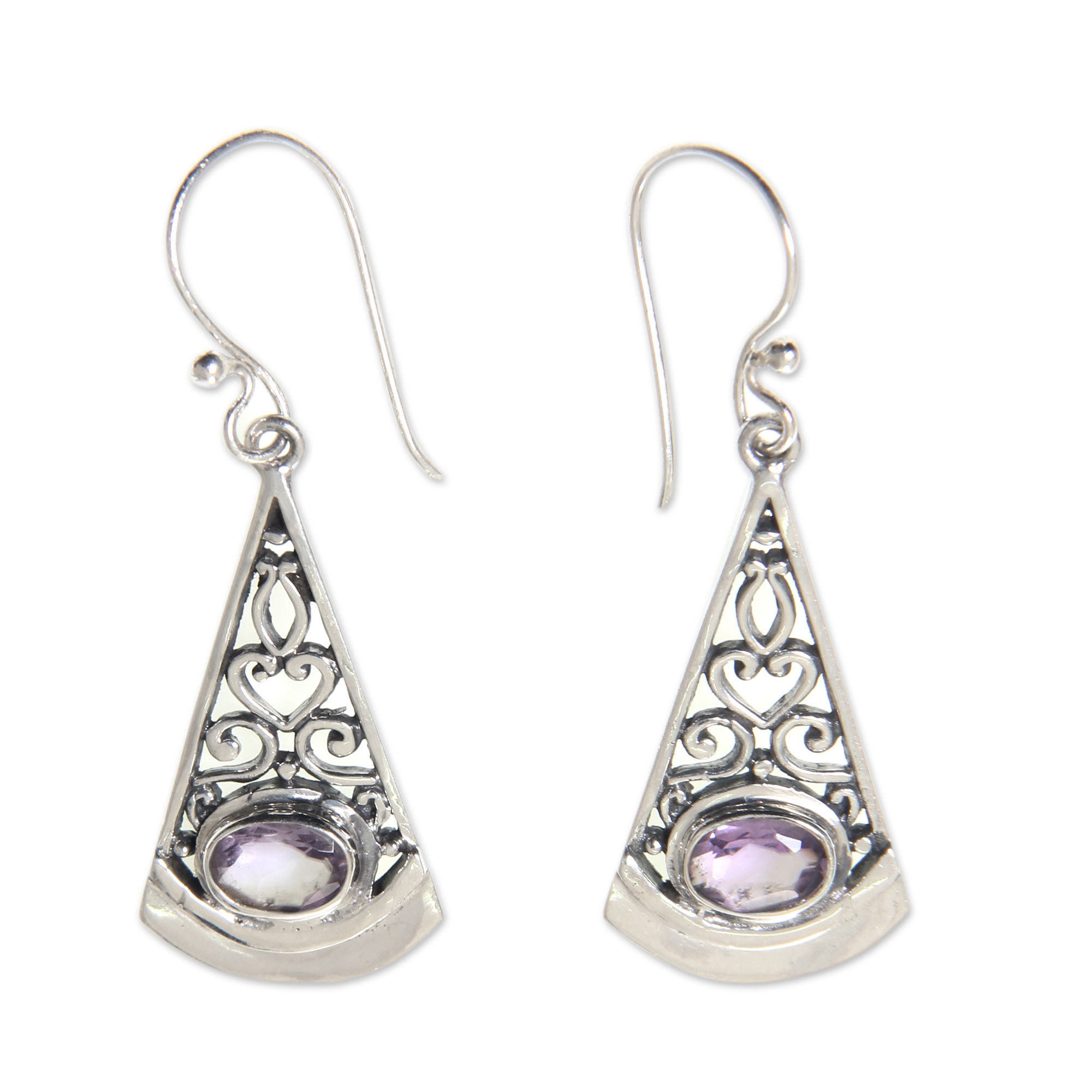 Lilac Amethyst and Sterling Silver Dangle Earrings from Bali - Mount ...
