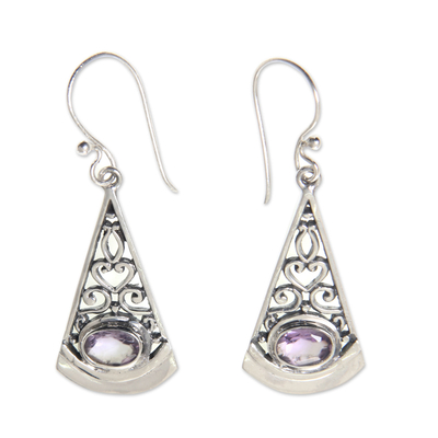 Amethyst dangle earrings, 'Mount Agung Lilac' - Lilac Amethyst and Sterling Silver Dangle Earrings from Bali