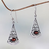 Garnet dangle earrings, 'Mount Agung Crimson' - Natural Garnet Dangle Earrings in 925 Sterling Silver