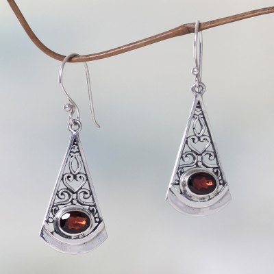 Garnet dangle earrings, 'Mount Agung Crimson' - Natural Garnet Dangle Earrings in 925 Sterling Silver