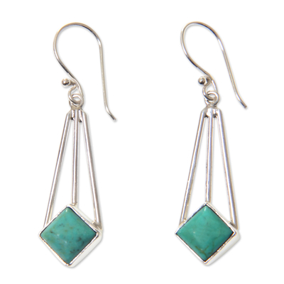 Sterling silver dangle earrings, 'Counterpoint' - Sterling Silver and Turquoise Dangle Earrings from Bali