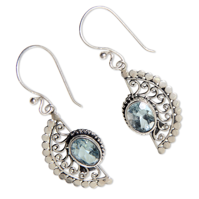 Sterling Silver Hook Earrings with Blue Topaz Gems - Blue Eyes | NOVICA