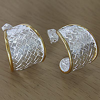 Gold accented half-hoop earrings, Celuk Weave