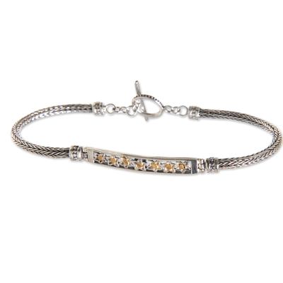 Gold accent sterling silver braided bracelet, 'I'm a Star' - Hand Made Balinese 18k Sterling Silver Braided Bracelet