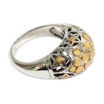 Gold accent sterling silver dome ring, 'Nebula' - Artisan Crafted Silver Dome Ring with 18k Gold Accents