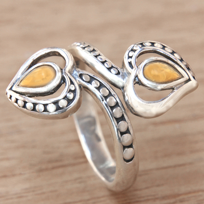 Gold accent sterling silver wrap ring, 'Heart of Gold' - Balinese 18k Gold Accent Sterling Silver Wrap Ring