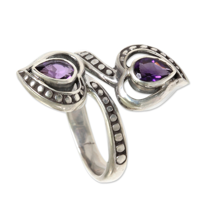 Artisan Crafted Amethyst and Sterling Silver Wrap Ring - Purple Hearts ...